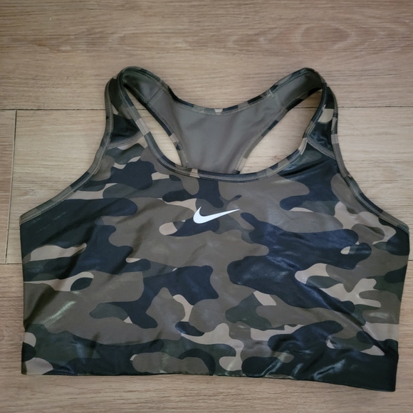 Nike Other - Nike High Neck Swoosh Metallic Army Print Sport Bra 1x